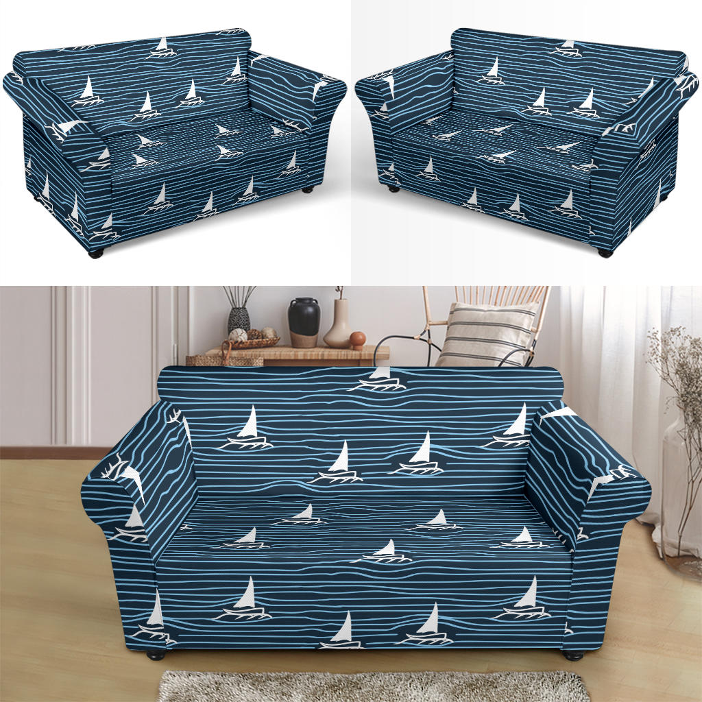 Sailboat Print Design LKS303 Loveseat Couch Slipcover