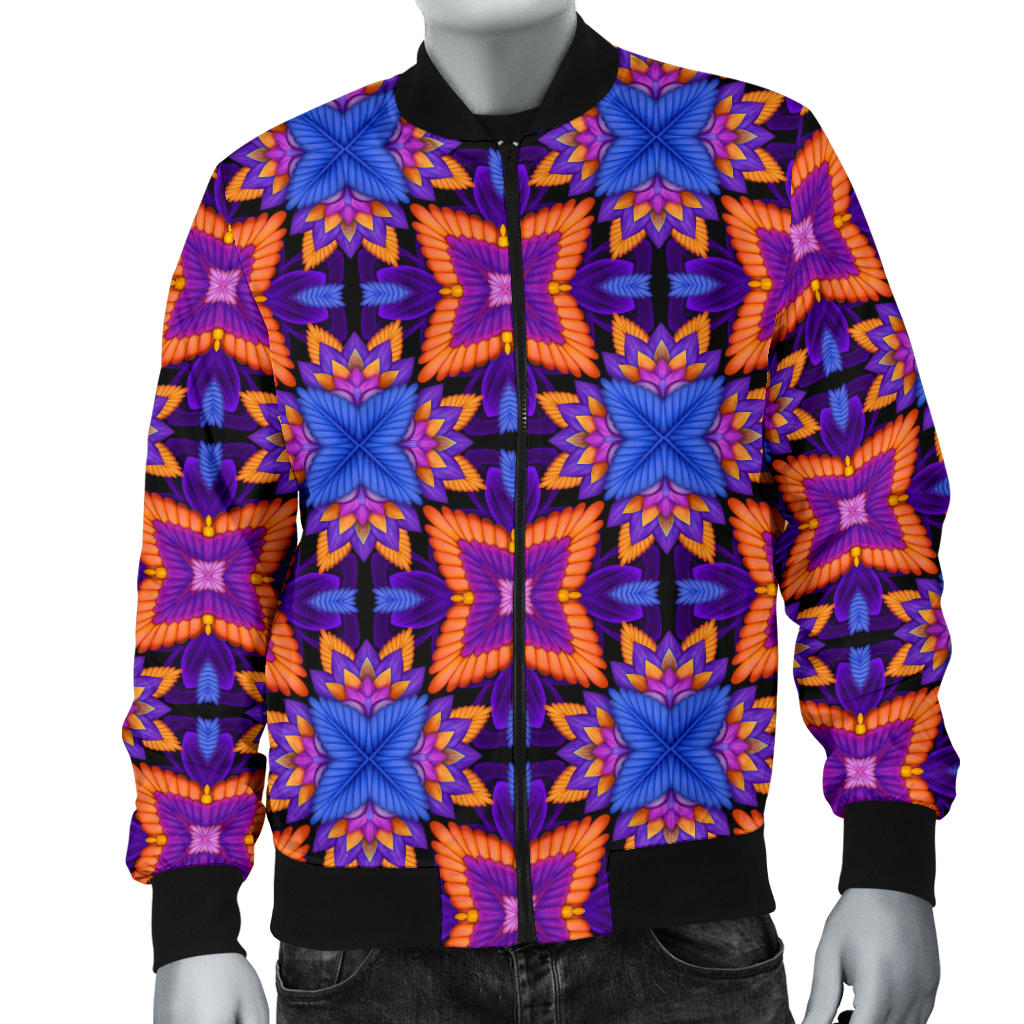 kaleidoscope Purple Orange Print Design Men Bomber Jacket