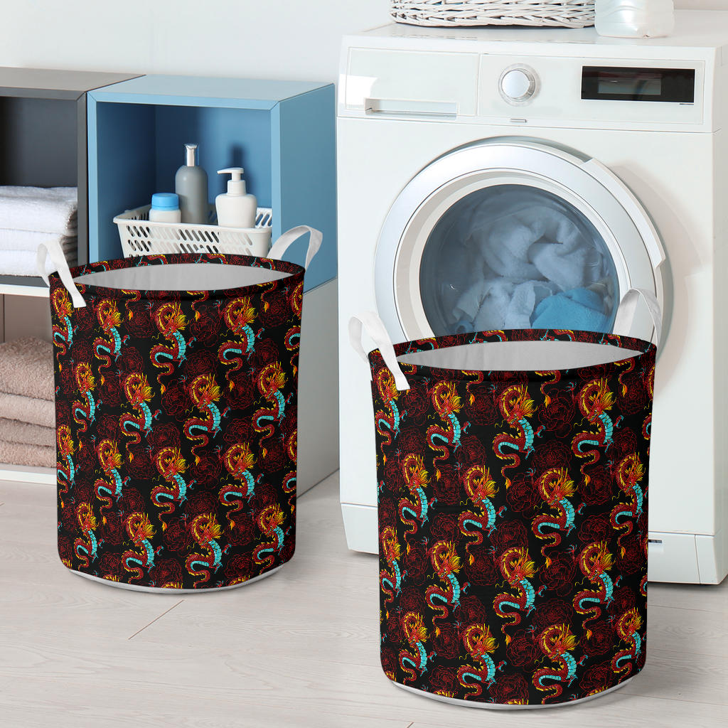 Chinese Dragons and Peonies Design Laundry Basket