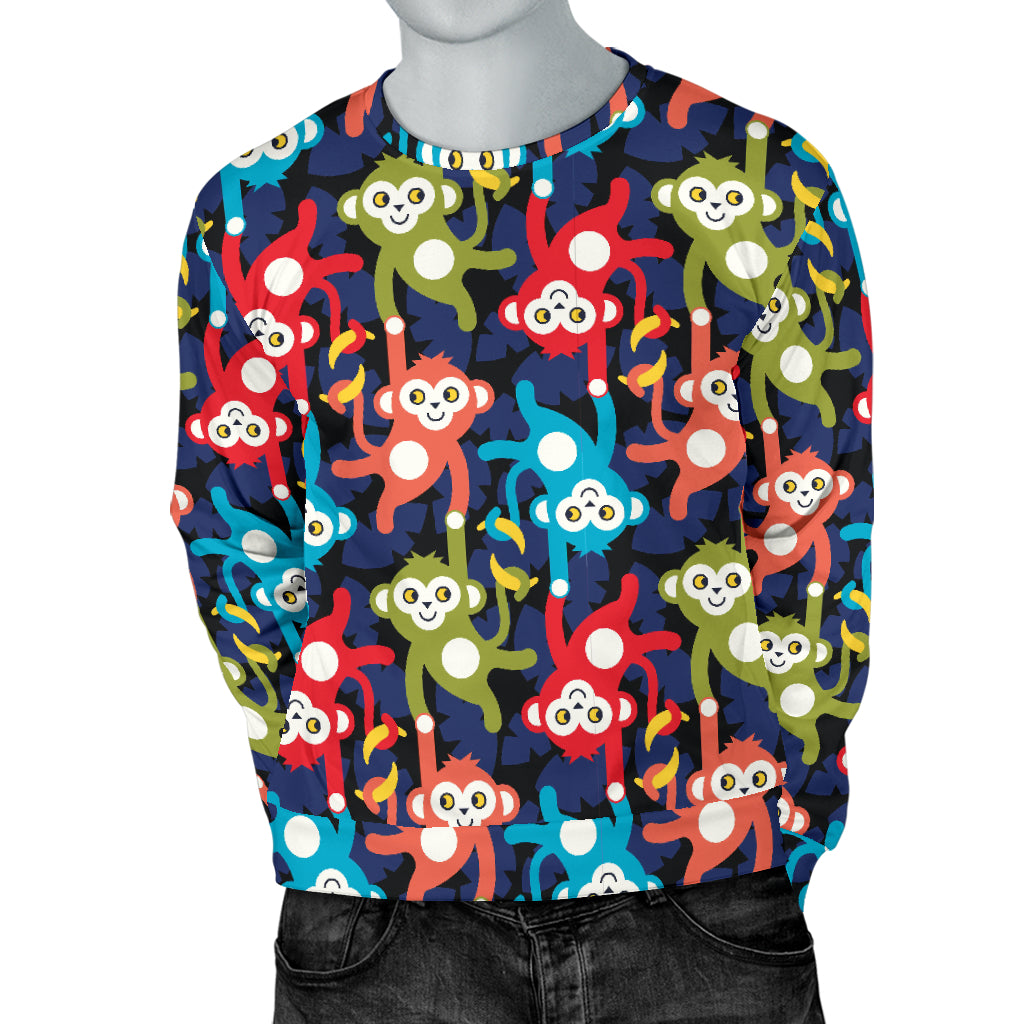 Monkey Colorful Design Themed Print Men Long Sleeve Sweatshirt