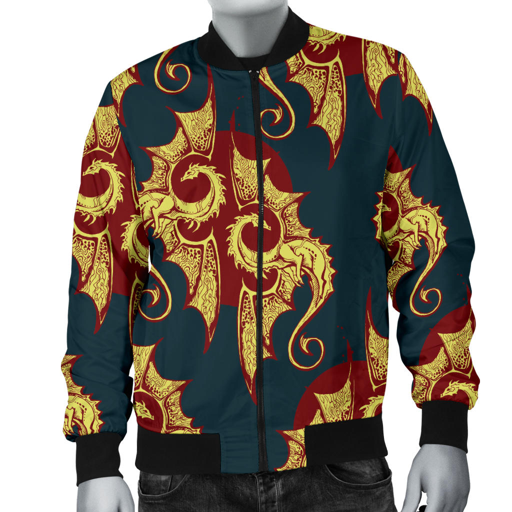 Dragons Gold Design Pattern Men Bomber Jacket