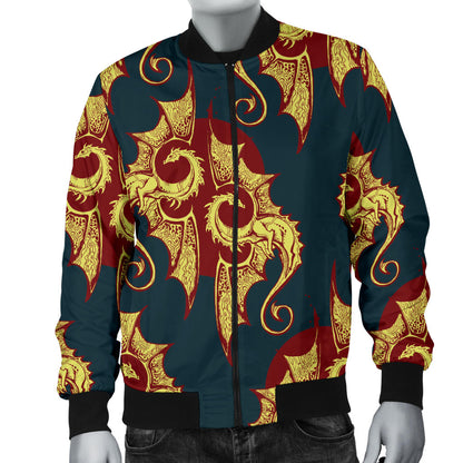 Dragons Gold Design Pattern Men Bomber Jacket