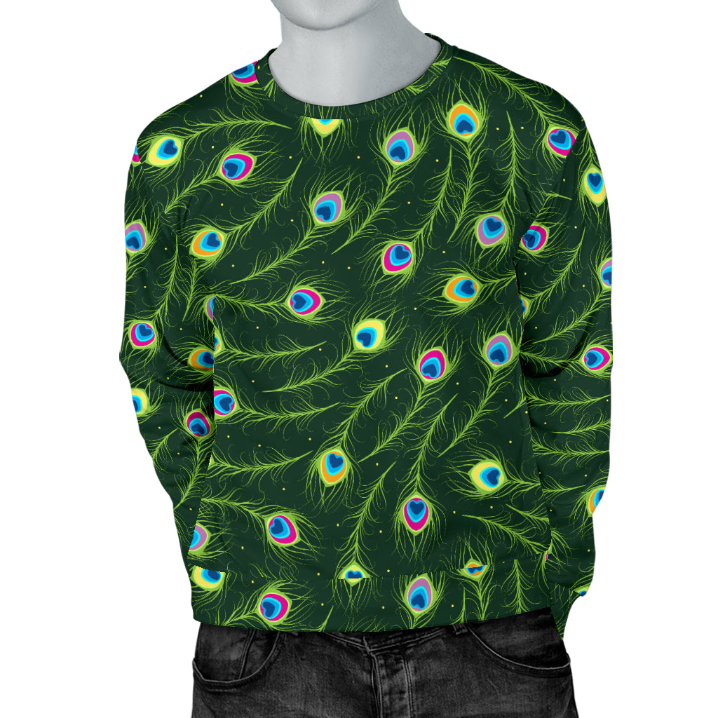 Peacock Feather Green Design Print Men Long Sleeve Sweatshirt