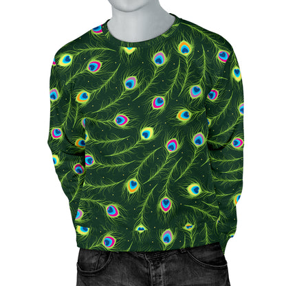 Peacock Feather Green Design Print Men Long Sleeve Sweatshirt