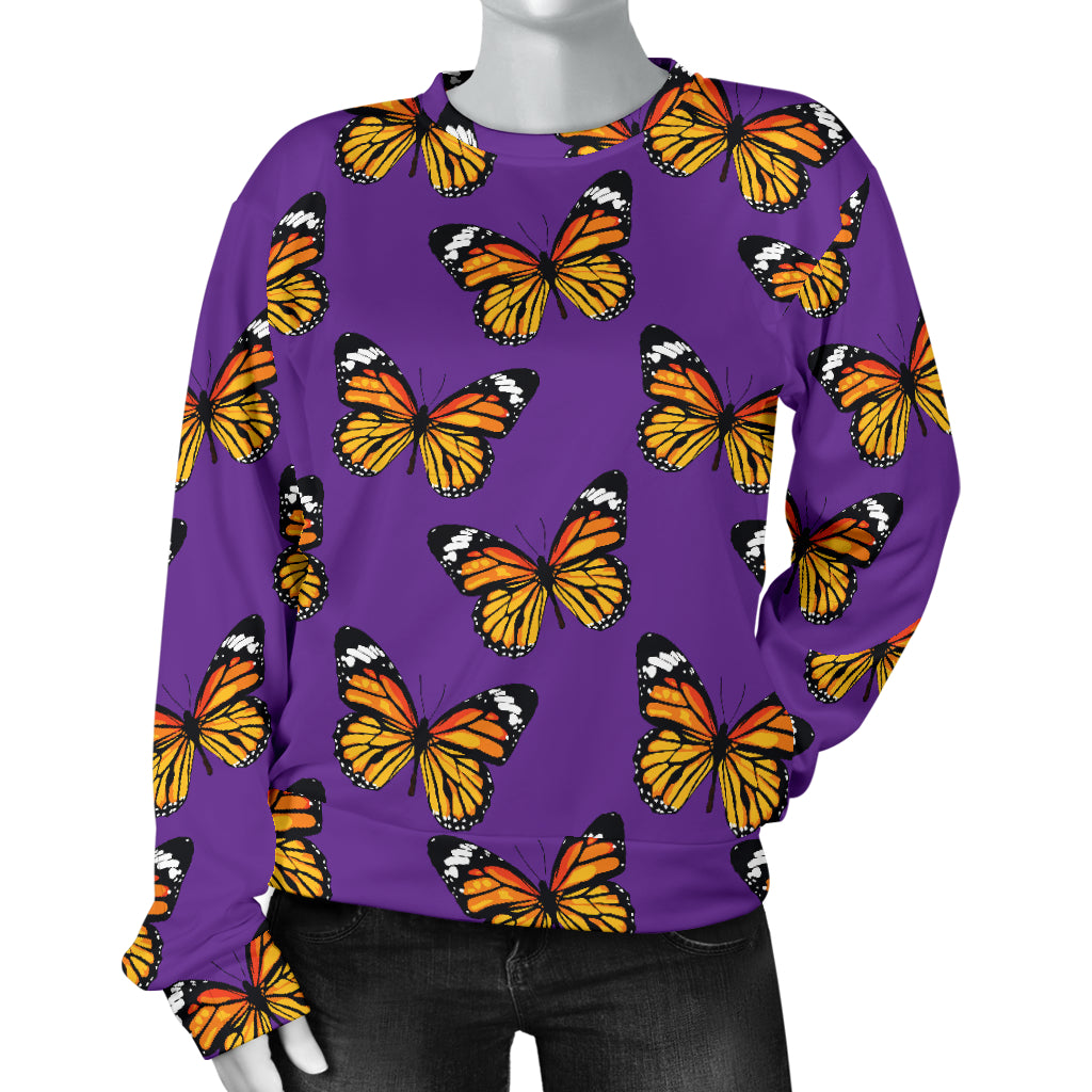Monarch Butterfly Purple Print Pattern Women Long Sleeve Sweatshirt