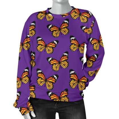 Monarch Butterfly Purple Print Pattern Women Long Sleeve Sweatshirt