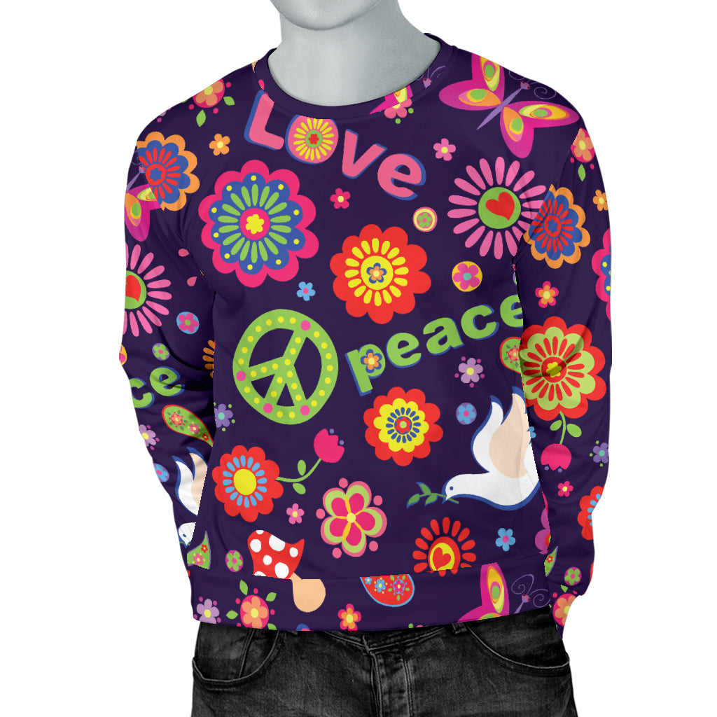 Flower Power Peace Design Print Men Long Sleeve Sweatshirt