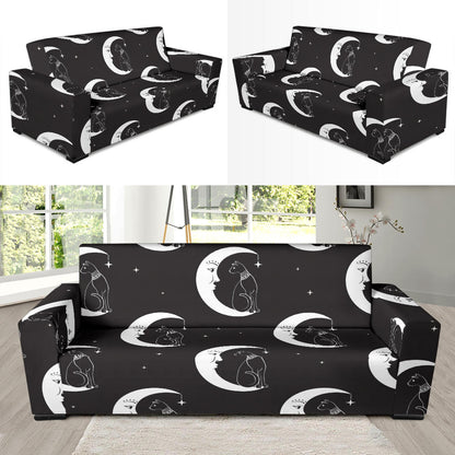 Moon with Cat Pattern Print Design 04 Sofa Slipcover