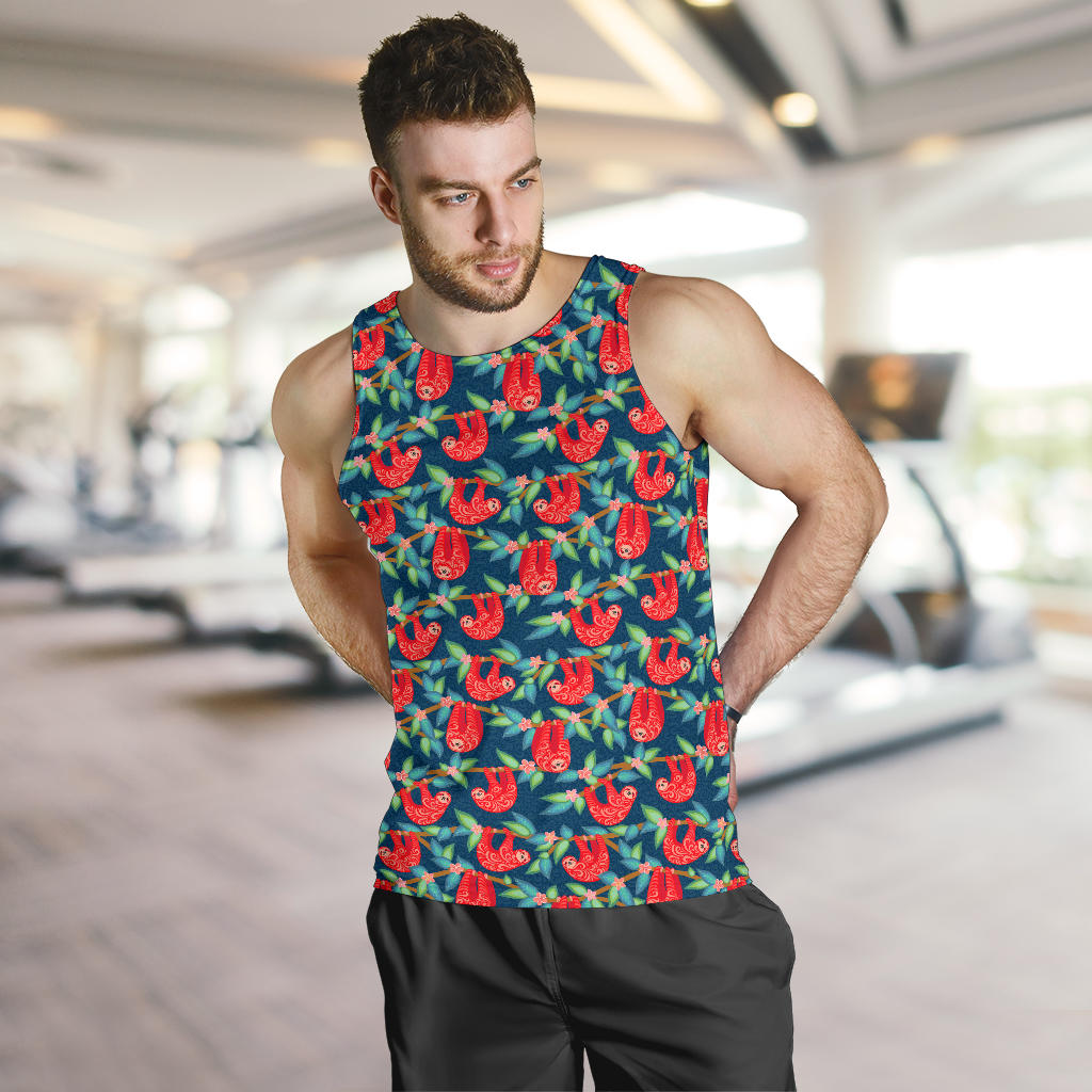 Sloth Red Design Themed Print Men Tank Top
