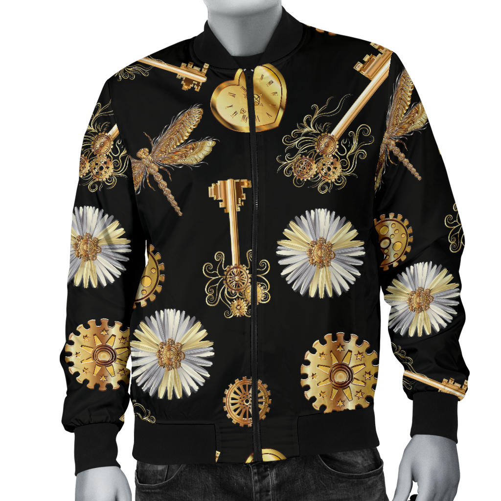 Steampunk Dragonfly Design Themed Print Men Bomber Jacket