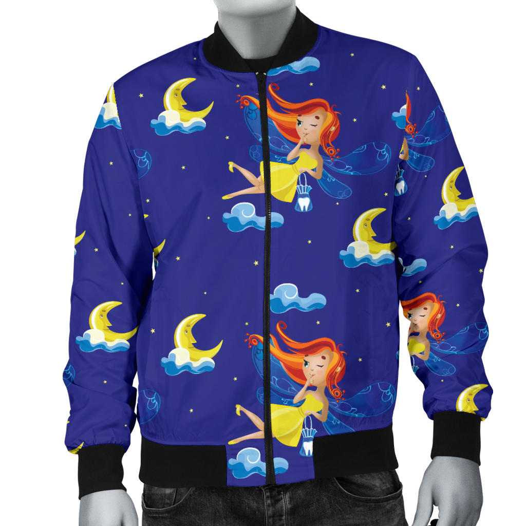 Fairy with Moon Print Pattern Men Bomber Jacket