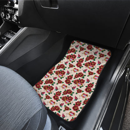 Old School Tattoo Rose Pattern Car Floor Mats Front Back