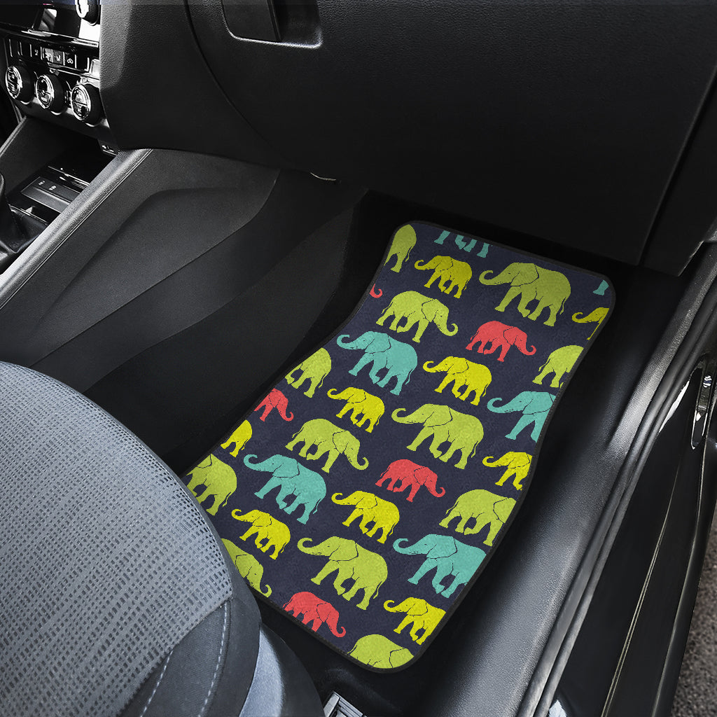 Elephant Neon Color Print Pattern Car Floor Mats Front Back