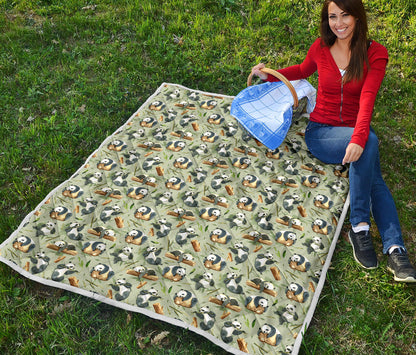 Panda Bear Design Bamboo Print Quilt Bedspread