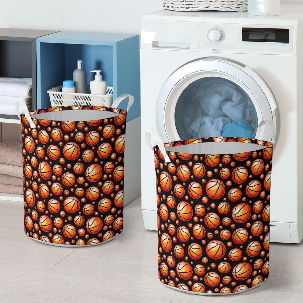 Basketball Black Background Pattern Laundry Basket
