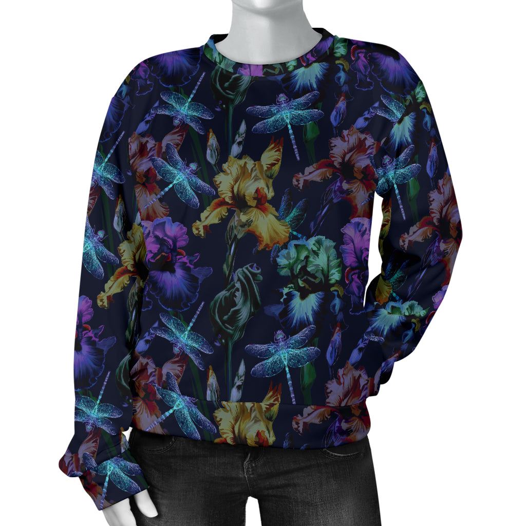 Dragonfly With Floral Print Pattern Women Long Sleeve Sweatshirt