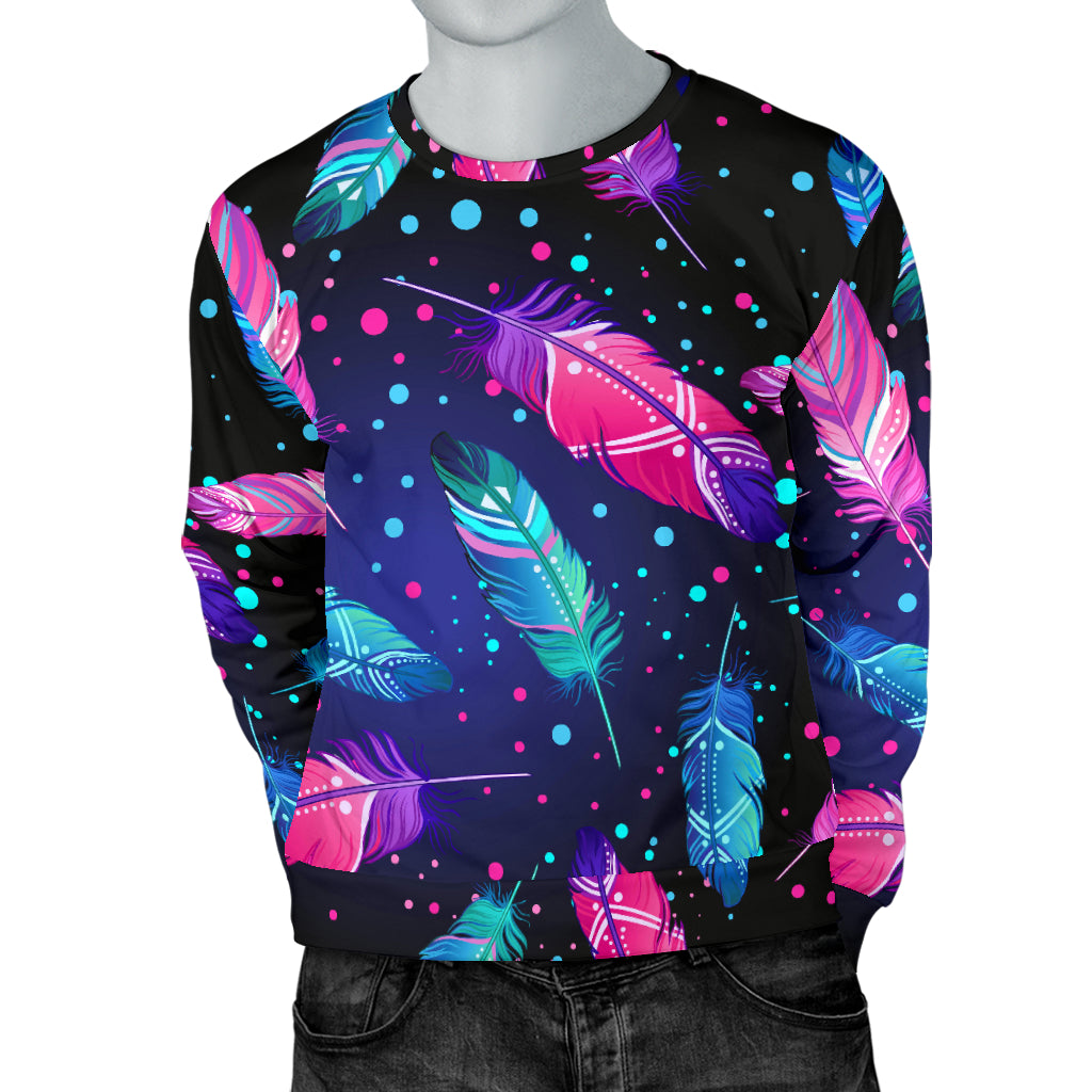 Feather Colorful Boho Design Print Men Long Sleeve Sweatshirt