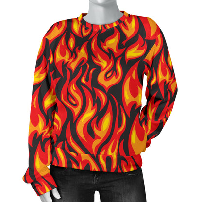 Flame Fire Print Pattern Women Long Sleeve Sweatshirt