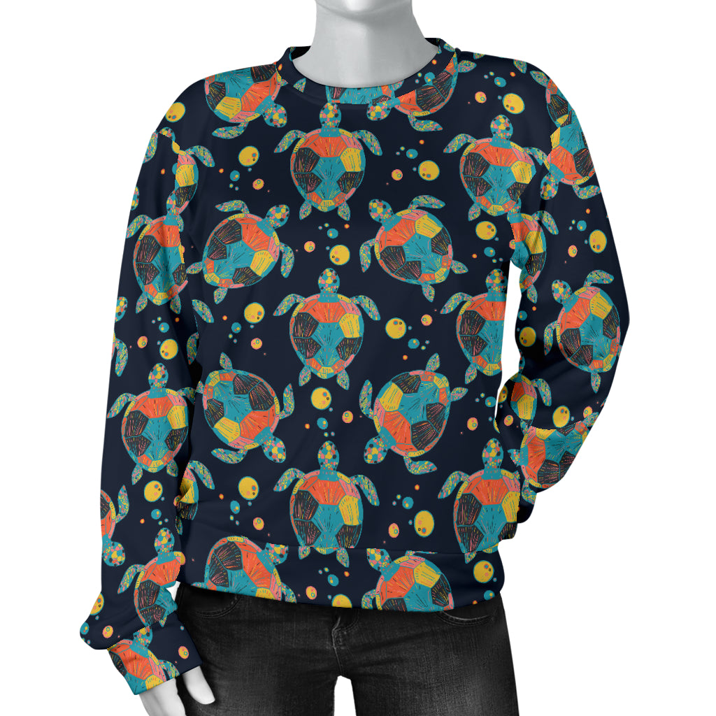 Sea Turtle Colorful with bubble Print Women Long Sleeve Sweatshirt