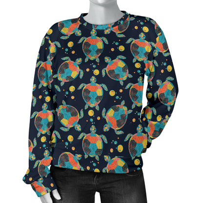 Sea Turtle Colorful with bubble Print Women Long Sleeve Sweatshirt