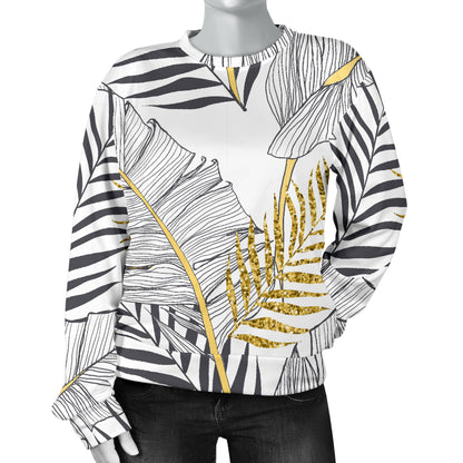 Gold Glitter Tropical Palm Leaves Women Long Sleeve Sweatshirt
