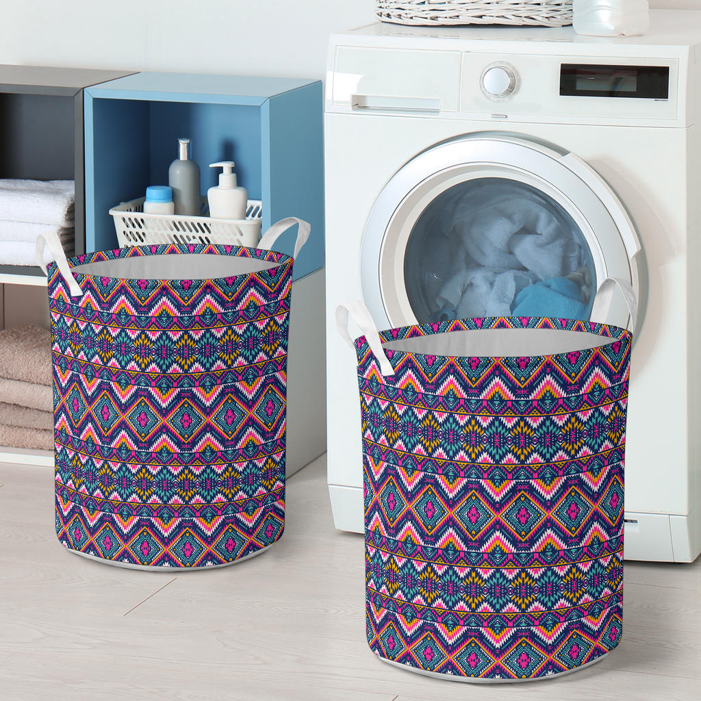 Indian Navajo Pink Themed Design Print Laundry Basket