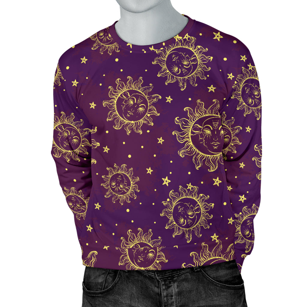 Sun Moon Star Design Themed Print Men Long Sleeve Sweatshirt