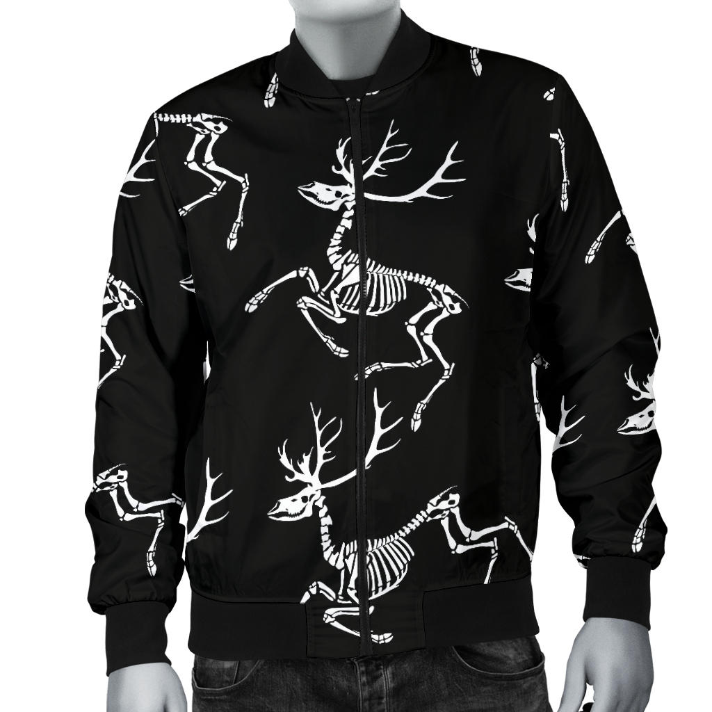 Deer Skeleton Print Pattern Men Bomber Jacket
