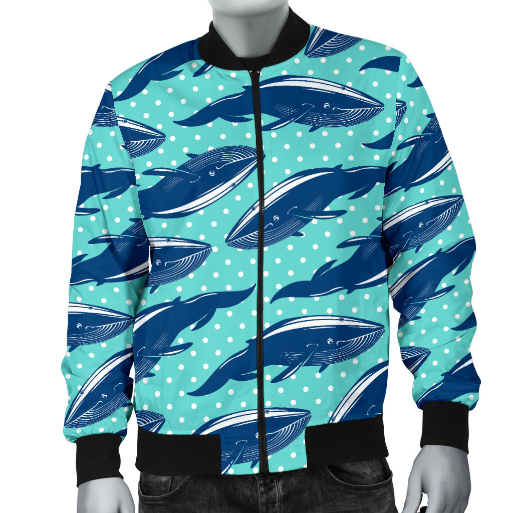 Whale Polka Dot Design Themed Print Men Bomber Jacket