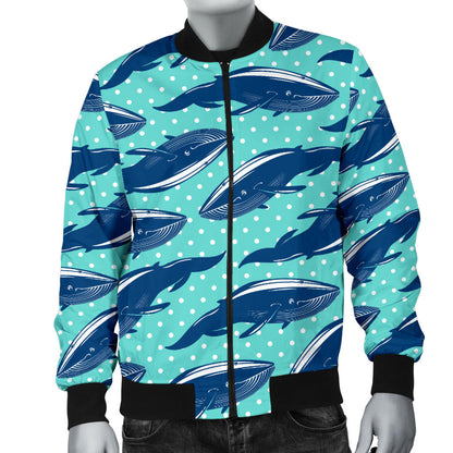 Whale Polka Dot Design Themed Print Men Bomber Jacket
