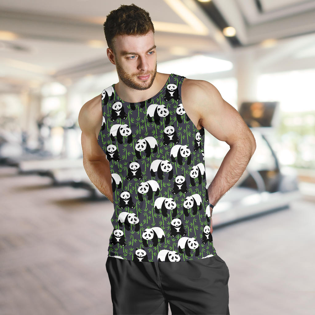 Panda Bear Bamboo Themed Print Men Tank Top