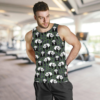 Panda Bear Bamboo Themed Print Men Tank Top