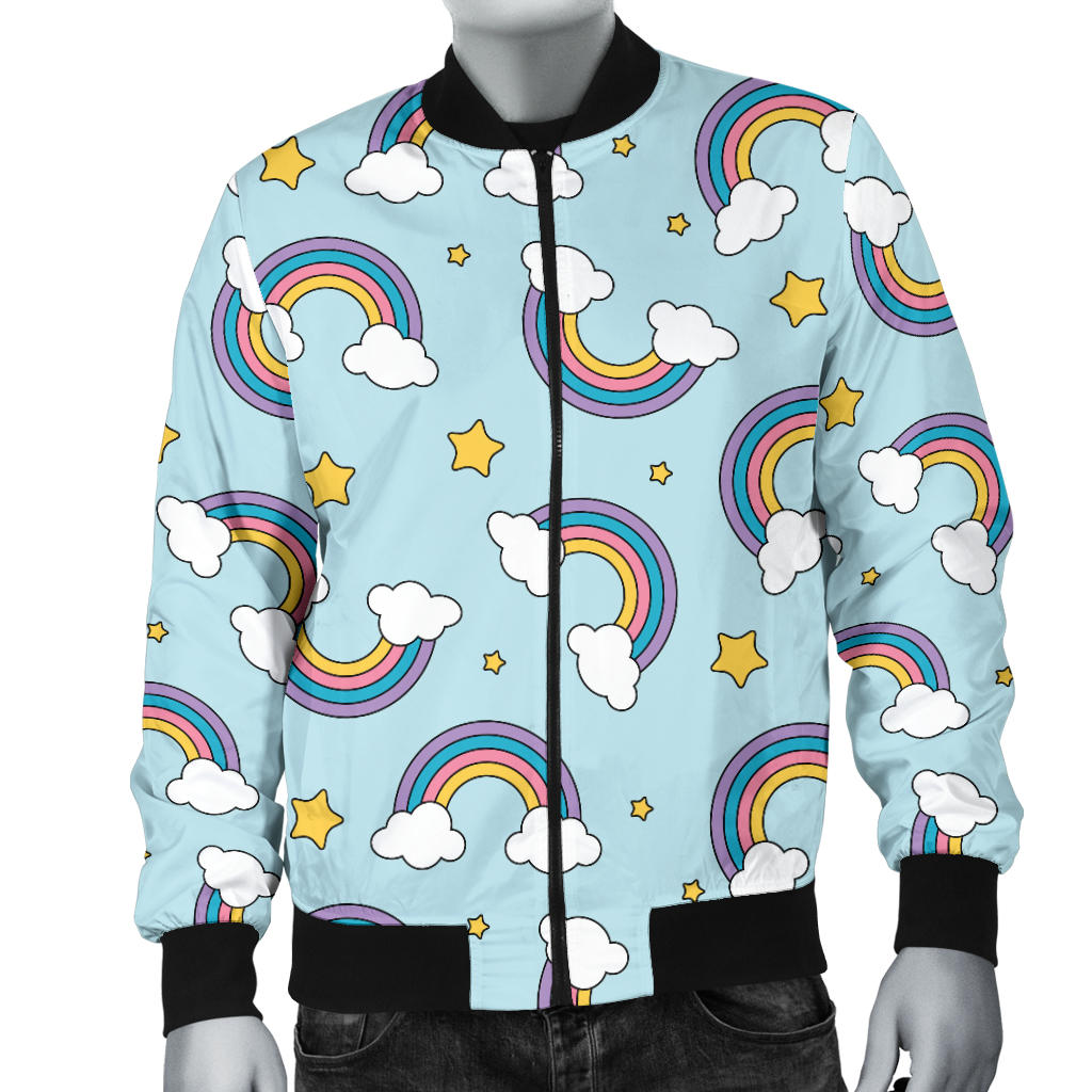 Rainbow Cloud Print Pattern Men Bomber Jacket