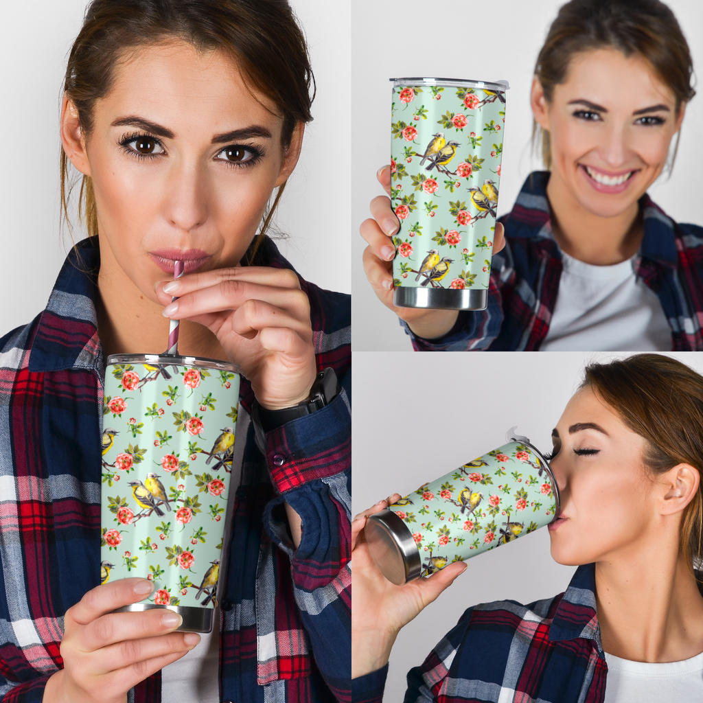 Bird with Red Flower Print Pattern Tumbler