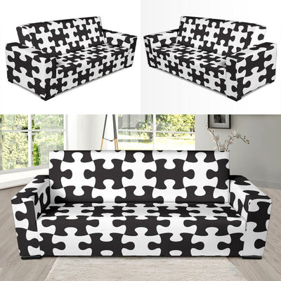 Puzzle Black White Pattern Print Design A02 Sofa Slipcover