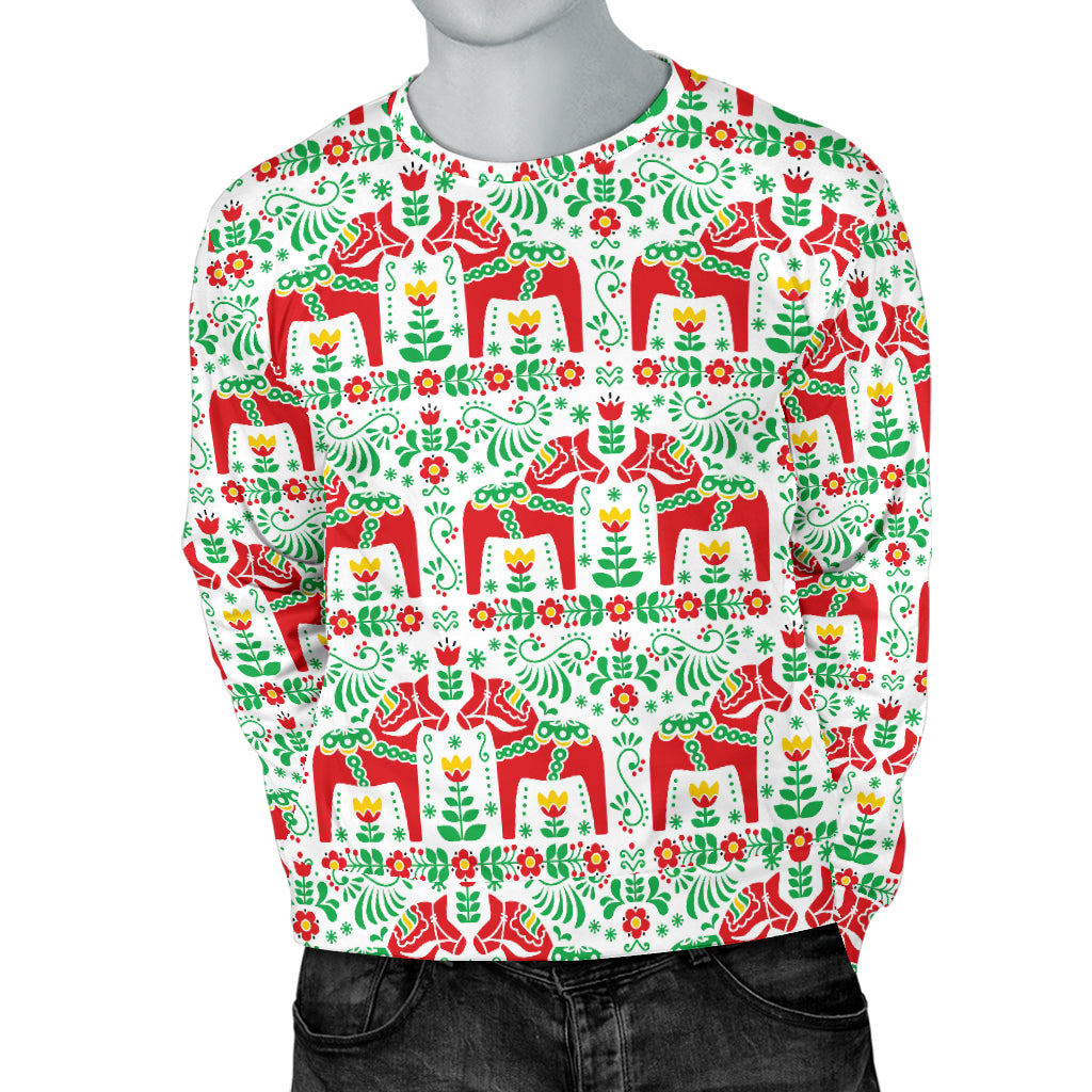 Swedish Dala Style Pattern Men Long Sleeve Sweatshirt