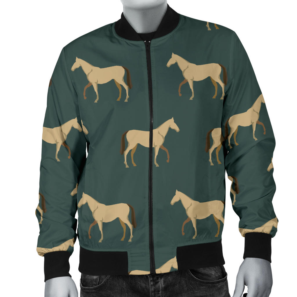 Horse Classic Themed Pattern Print Men Bomber Jacket