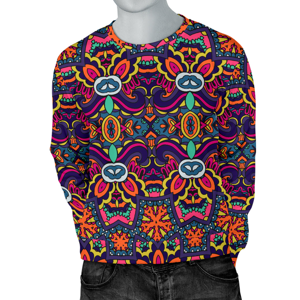 Ethnic Flower Style Print Pattern Men Long Sleeve Sweatshirt