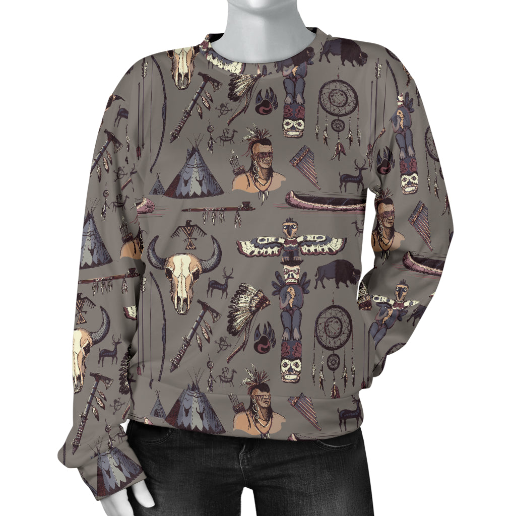 Native Indian life Design Print Women Long Sleeve Sweatshirt