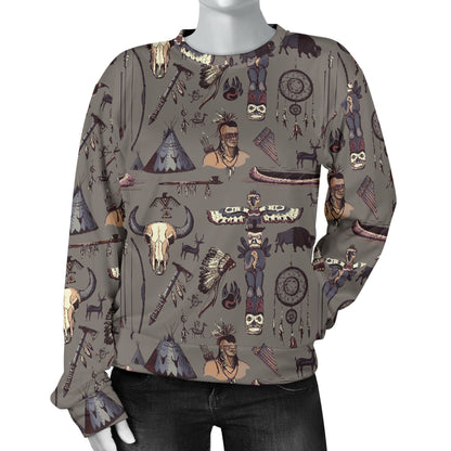 Native Indian life Design Print Women Long Sleeve Sweatshirt