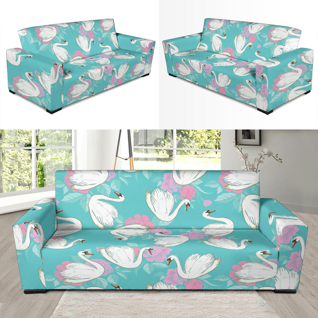 Swan Pattern Print Design 03 Sofa Slipcover