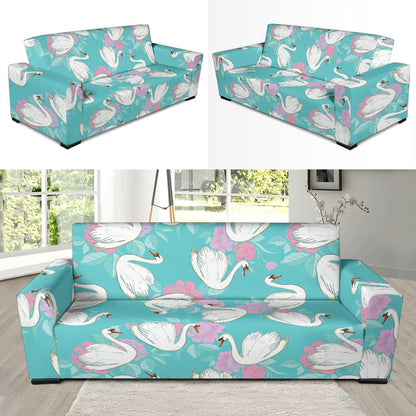 Swan Pattern Print Design 03 Sofa Slipcover