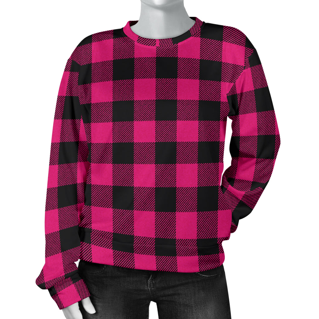 Pink Tartan Plaid Pattern Women Long Sleeve Sweatshirt