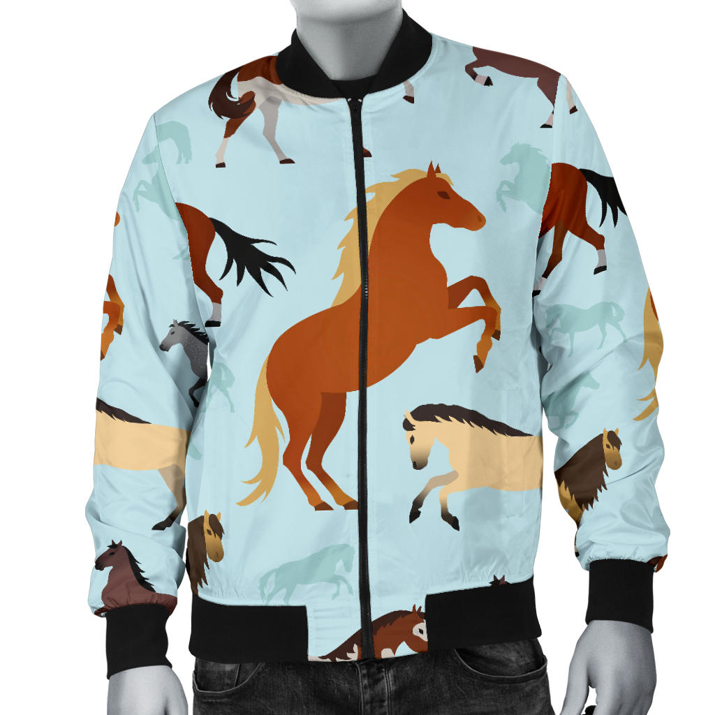 Horse Cute Themed Pattern Print Men Bomber Jacket