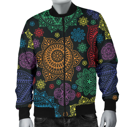 Chakra Mandala Print Pattern Men Bomber Jacket