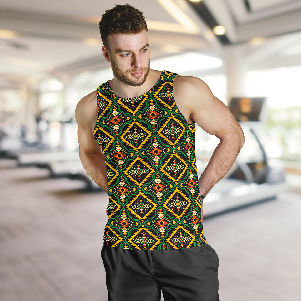 Kente Green Design African Print Men Tank Top