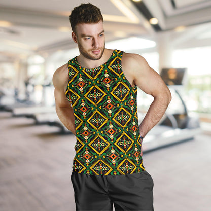 Kente Green Design African Print Men Tank Top