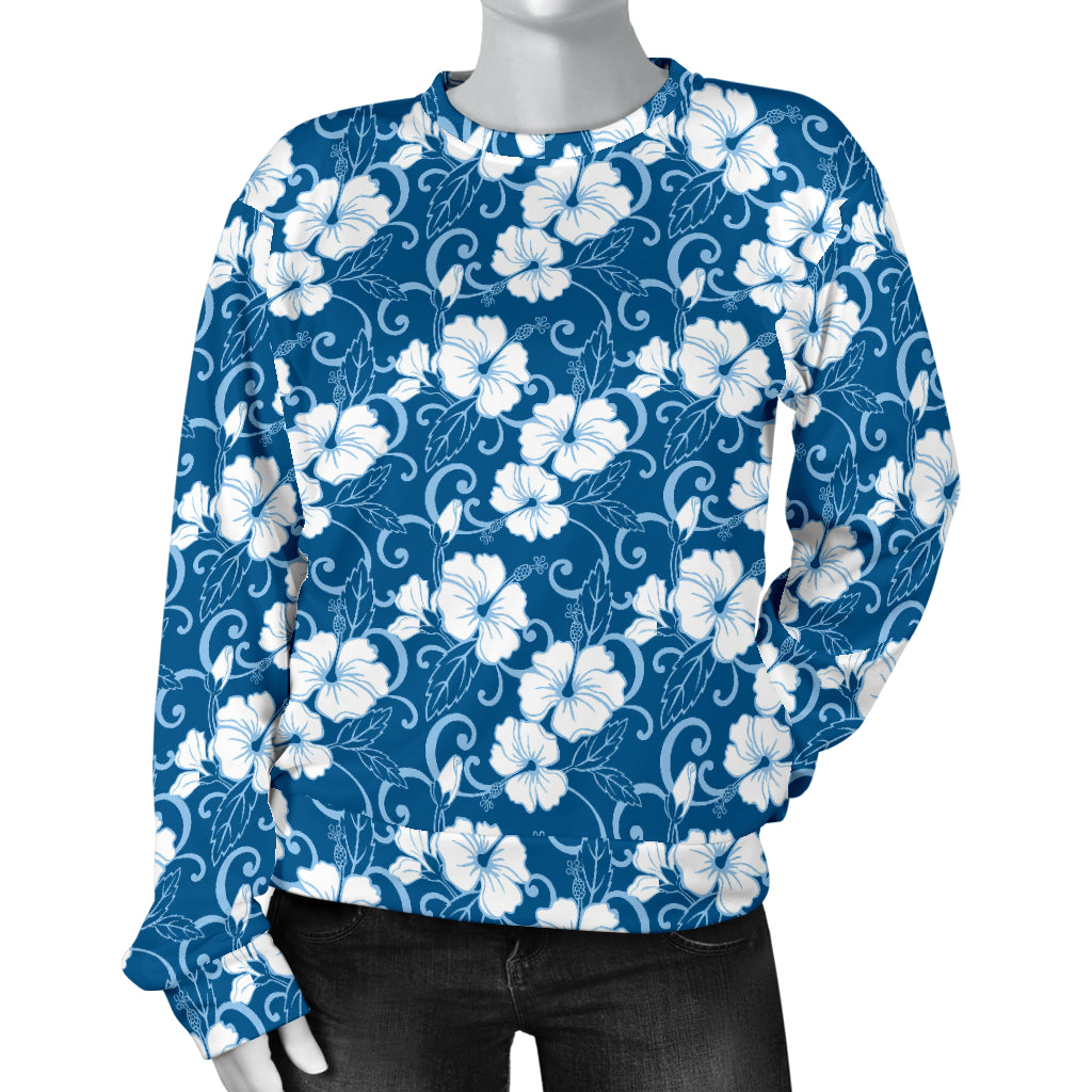Hibiscus Blue Flower Hawaiian Print Women Long Sleeve Sweatshirt