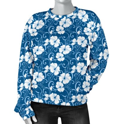 Hibiscus Blue Flower Hawaiian Print Women Long Sleeve Sweatshirt