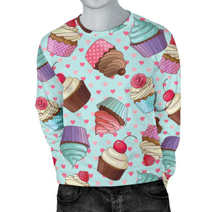 Cupcakes Fancy Heart Print Pattern Men Long Sleeve Sweatshirt